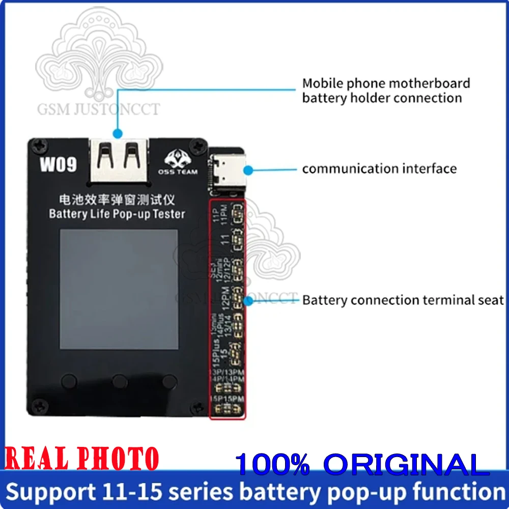 OSS Team W09 Pro V3 Battery Programmer for iPhone, 11-15PM Battery, Health changed to 100% Pop-up Repair, No Need Flex Cable