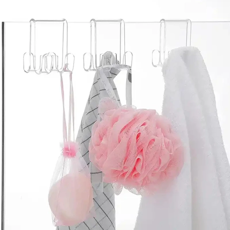 Fácil instalação cabide chuveiro acrílico toalha roupas gancho transparente acessórios da porta do chuveiro do banheiro