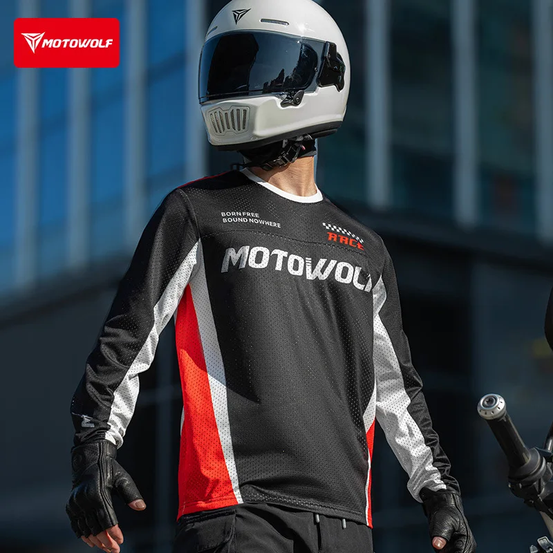 Men's Motorcycle Quick Dry Long Sleeve T-Shirt Summer Mesh Breathable Sun Protection Moisture Wicking Soft Biker Riding Top