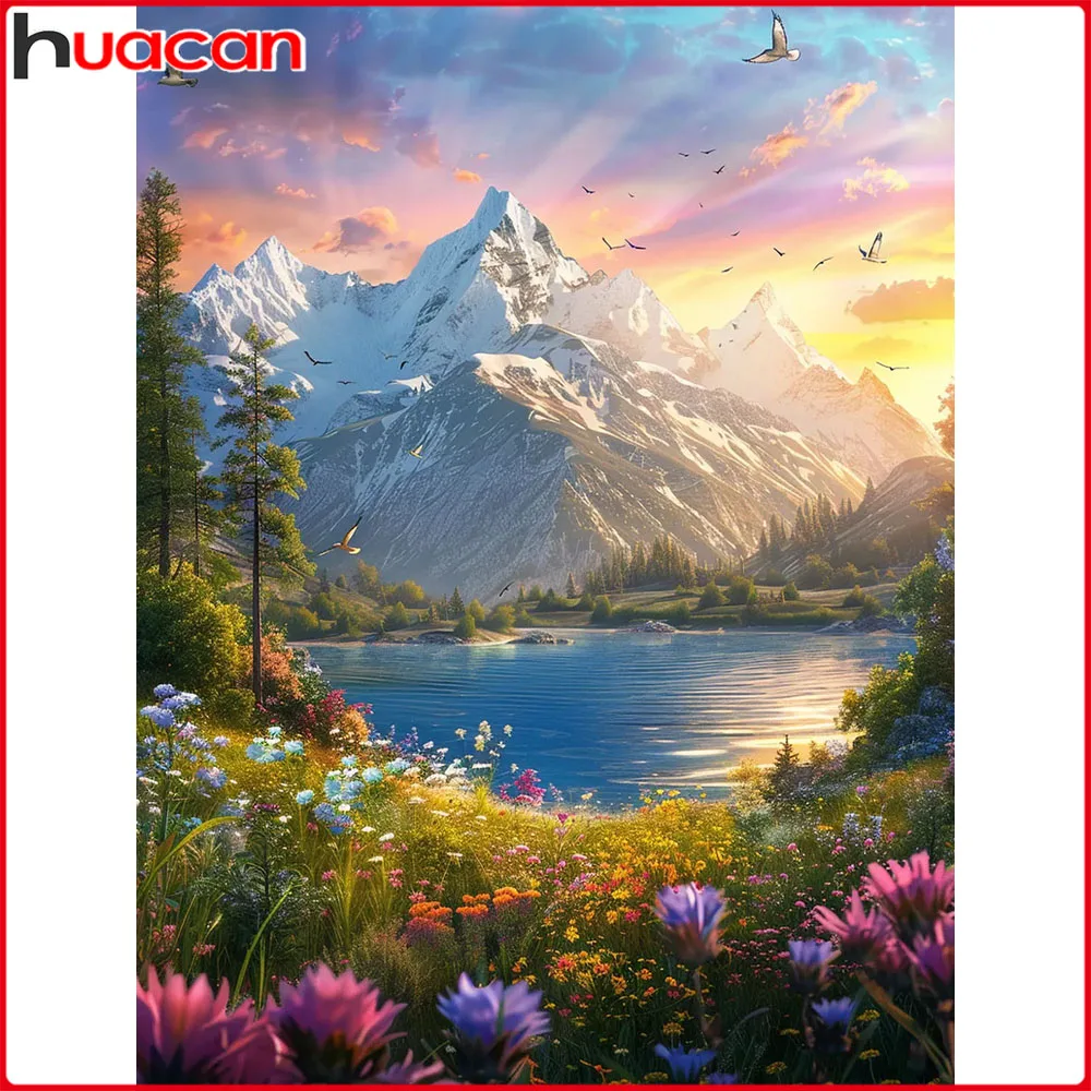 Huacan DIY Diamantmalerei Frühlingsberg-Blumen Diamantstickerei Landschaft Komplettset Handgemachtes Geschenk