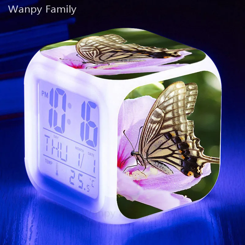 Children’s Toys Butterfly Alarm Clock 7 Color Glowing LED Digital Alarm Clock Kids Room Bedside Wake Up Timer Alarm Clock