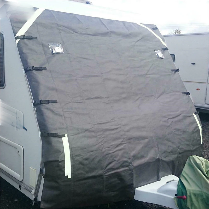 RV Universal Waterproof 210D Oxford RV Caravan Front Towing Cover Sunshade Set With White Light LED Sensor Lights Car-Covers