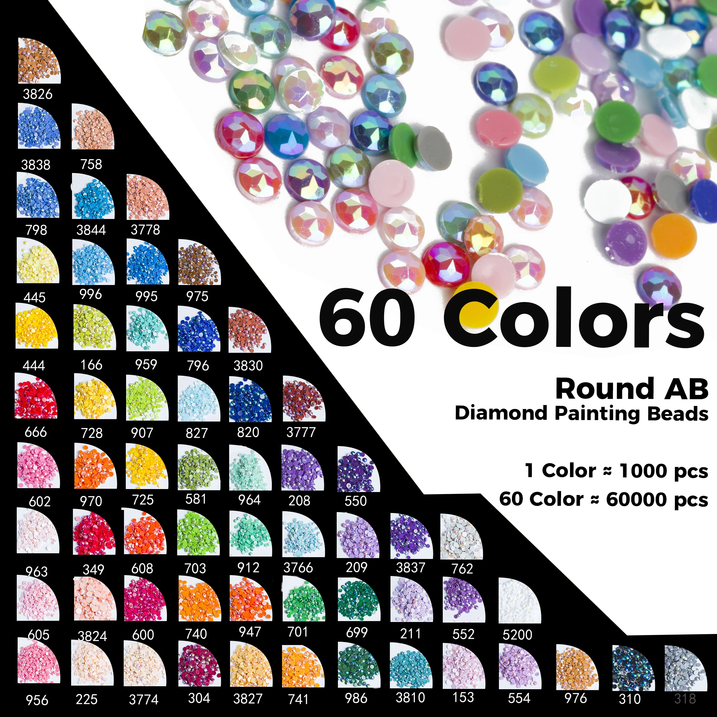 60 Colors AB Diamond Painting Beads for 5D Diamond Painting Accessories Drills Round 2.8MM Resin AB Diamond DIY Art Crafts