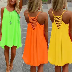Sexy Women's Summer Casual Sleeveless Strap Backless Beach Dress for Evening Party Vacation Dress Backless Lady Beach Dress