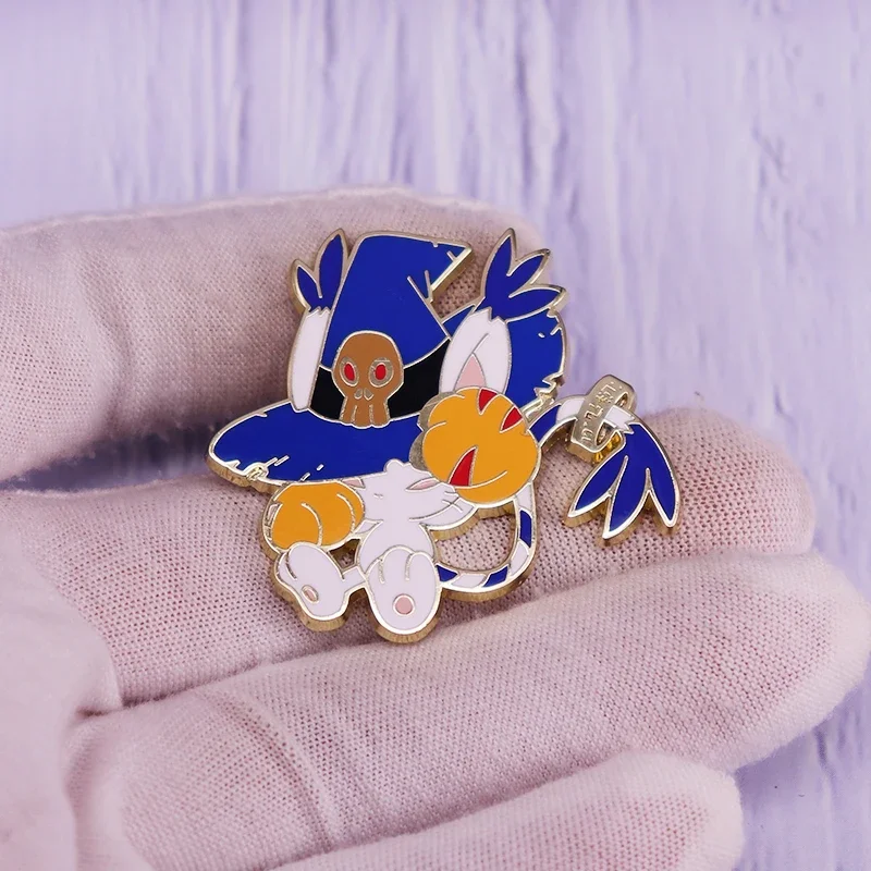 Pin esmaltado de Gatomon mágico con sombrero de Wizardmon, broche de gato bruja, insignia inspirada en la aventura de Digimon, regalo para fanáticos, complemento de estilo