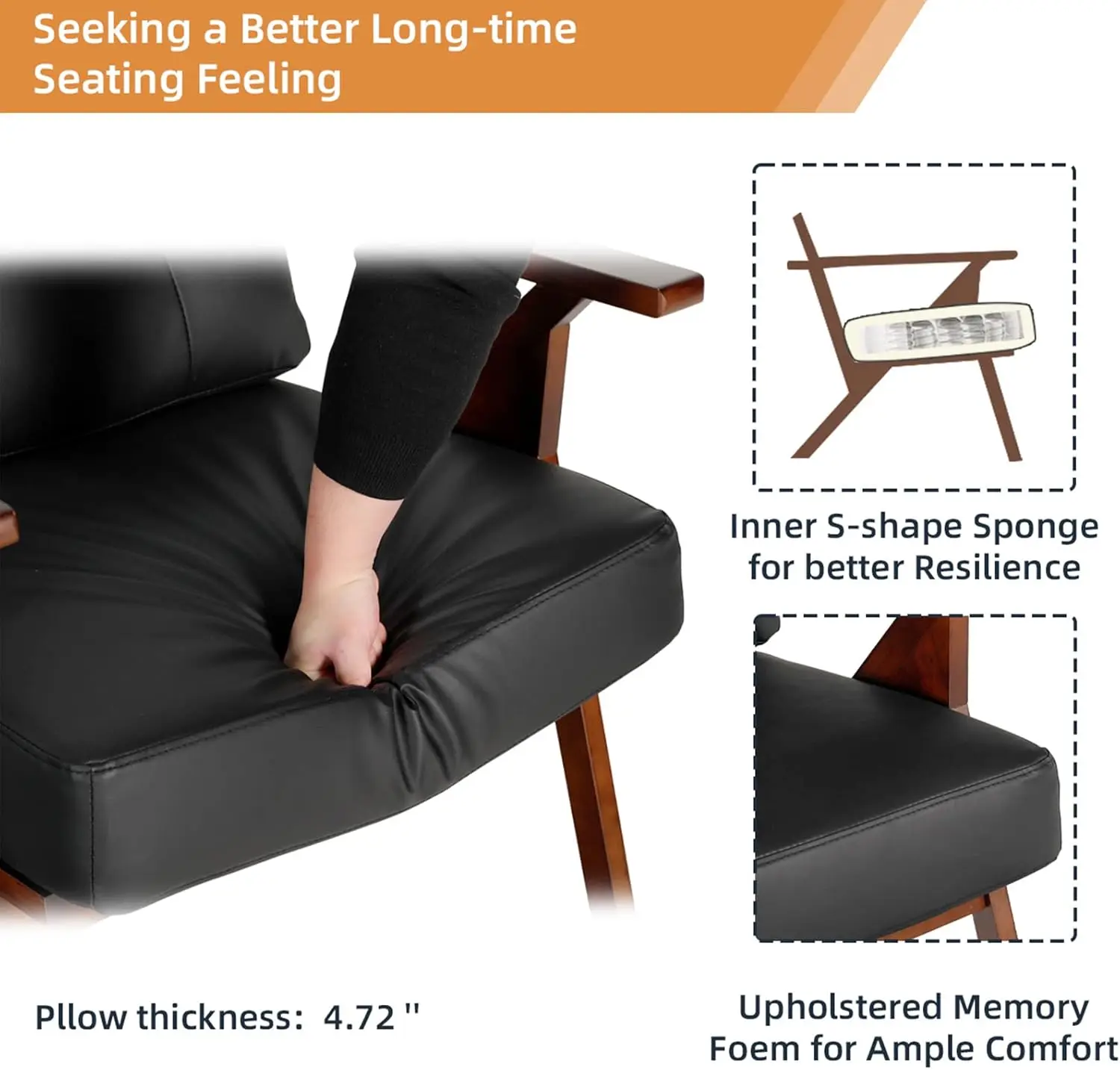 مجموعة من كرسيين حديثين، وكراسي بذراعين من الخشب والجلد القديم، وكرسي صالة مريح لغرفة المعيشة وغرفة النوم والمكتب (أسود) #5