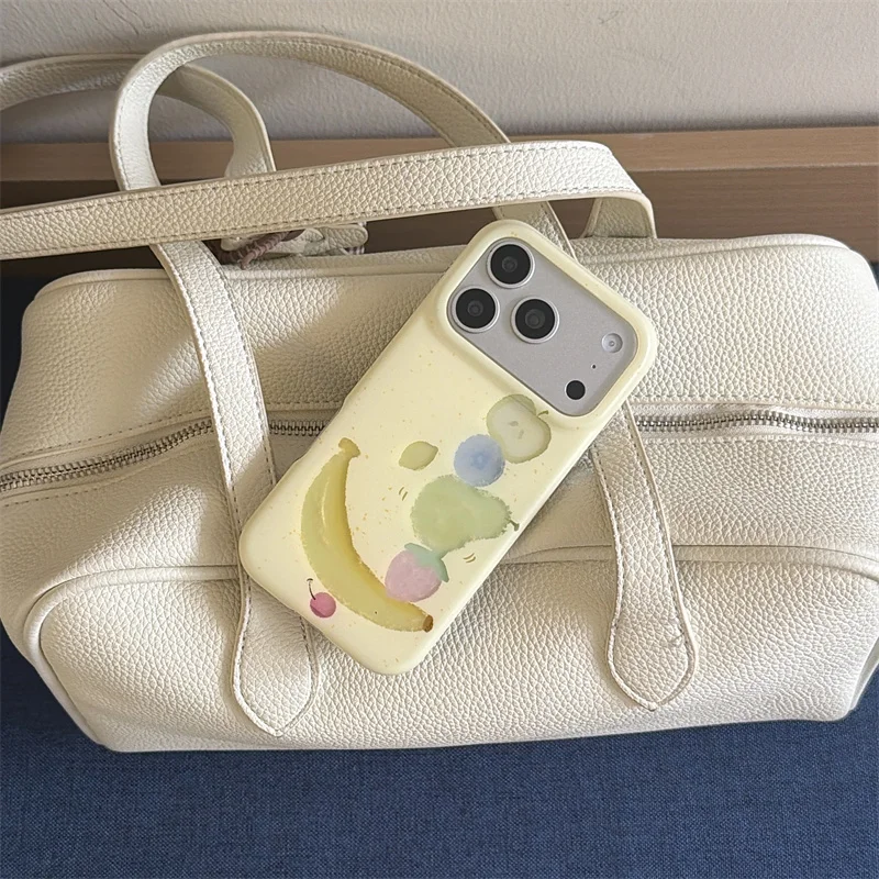 

Kawaii Watercolor Fruit Print Phone Case For iPhone 17 16 15 Pro Max Korea Fashion Cute Cartoon Protective Cover New 2026 funda