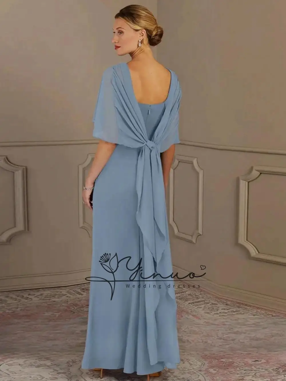 customized2025 Modest O-neck Mother Of The Bride Dress For Wedding Simple Sleeveless Prom Dresses Elegant Blue Chiffon Long