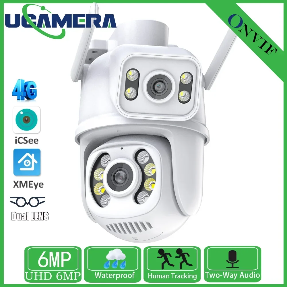 

4G H.265 6MP 3MP+3MP PTZ Wifi Camera Dual Lens Ai Human Detect Auto Tracking Wireless Outdoor Surveillance Camera iCSee App