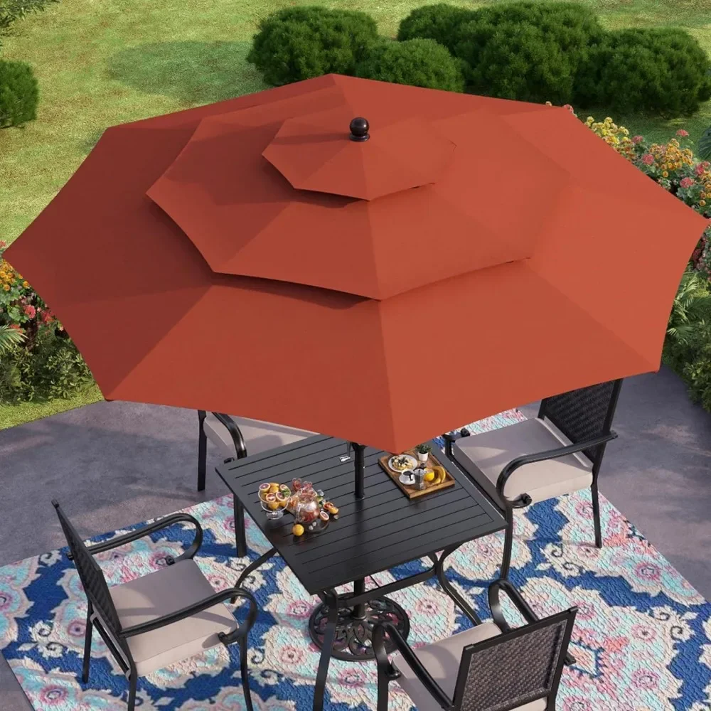 Sunshade Umbrella with 3 Tiers Aluminum Pole & 8 Sturdy Ribs, Market Patio Table Umbrellas with Auto Tilt, 10ft Patio Umbrella