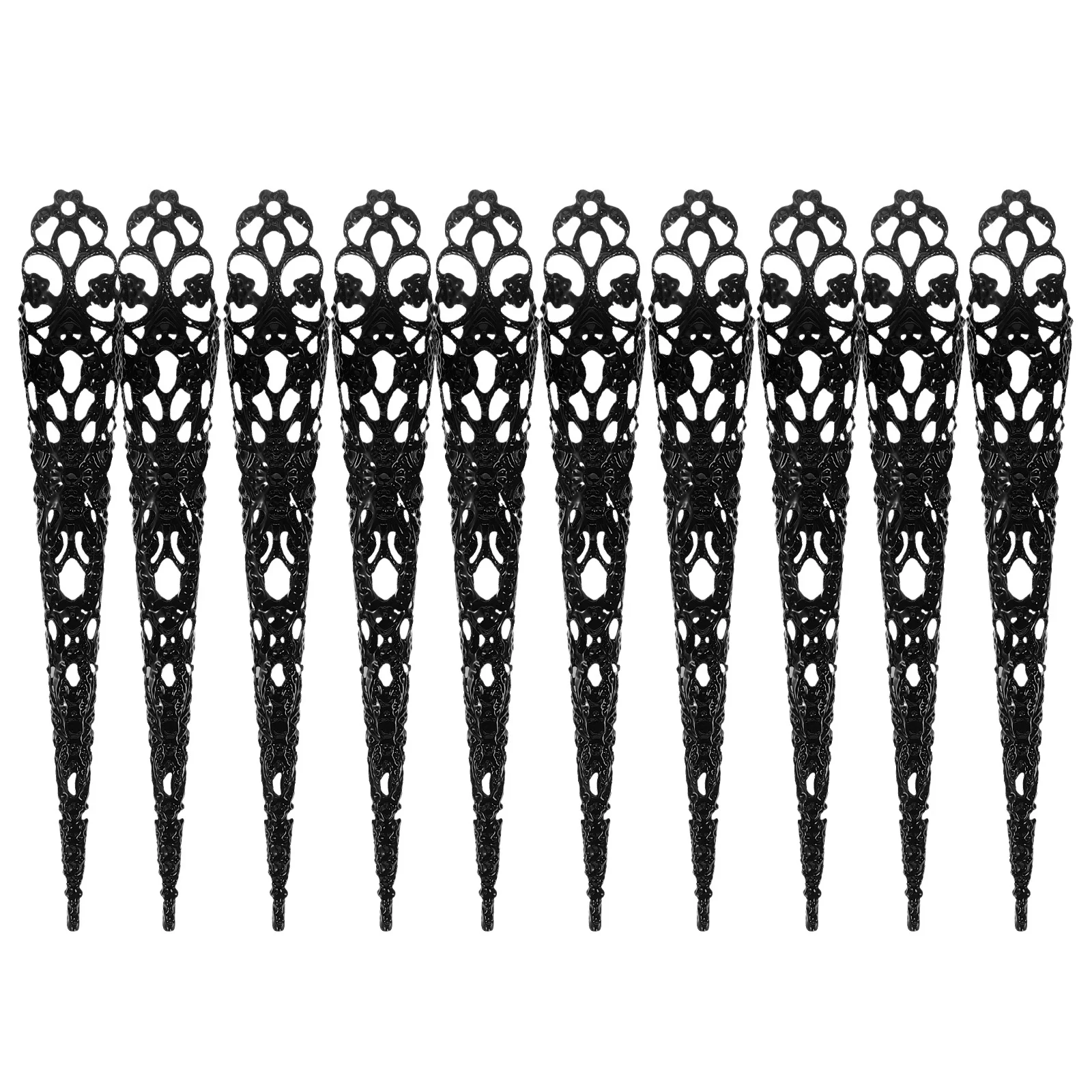 

20pcs Long Nail Covers Hollow Design Finger Tip Jewelry For Women Party Stage Performance Cosplay Prop Metal Claw Rings Ancient