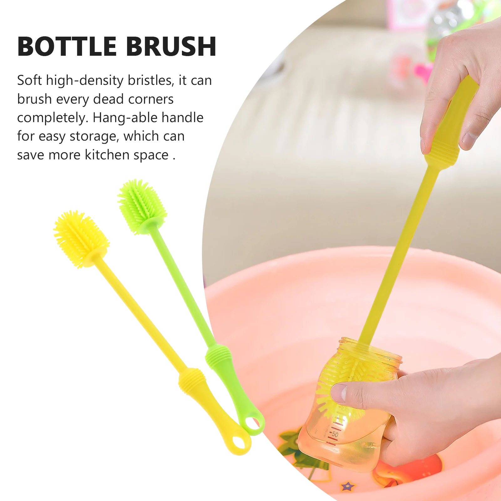 

2pcs Silicone Baby Brush Long Handle Dish Washer For Cups Flasks Pacifier Food Jar Glass Cleaner Kitchen Bottle Brush