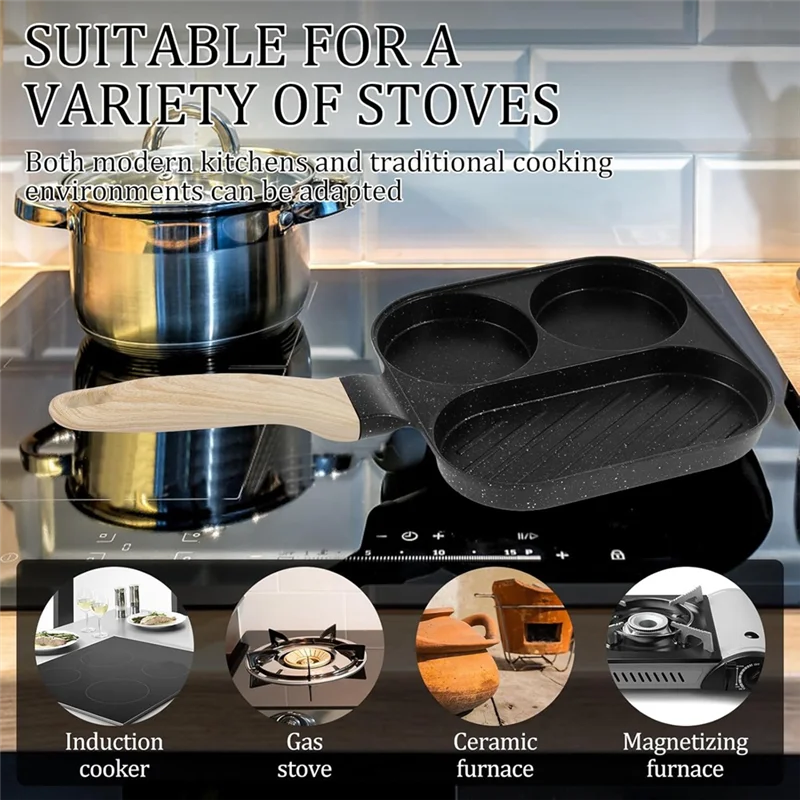 

F-F сковорода для яиц 3 в 1, сковорода для яиц, антипригарная сковорода для омлета с деревянной ручкой, кухонная сковорода для приготовления яиц для завтрака