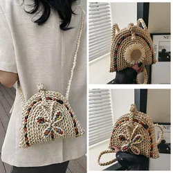 Straw Woven Shoulder Bag Messenger Bag Girl Travel Beach Bag Drawstring Bucket Bag Mini Key Lipstick Bag Coin Purse Bag