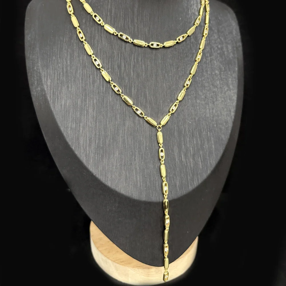 New Special Gold color Water Drop Bling Oval CZ Choker Necklace Lariat Long Bar Tear Drop Y Shape Long Tassel Women Jewelry 2026