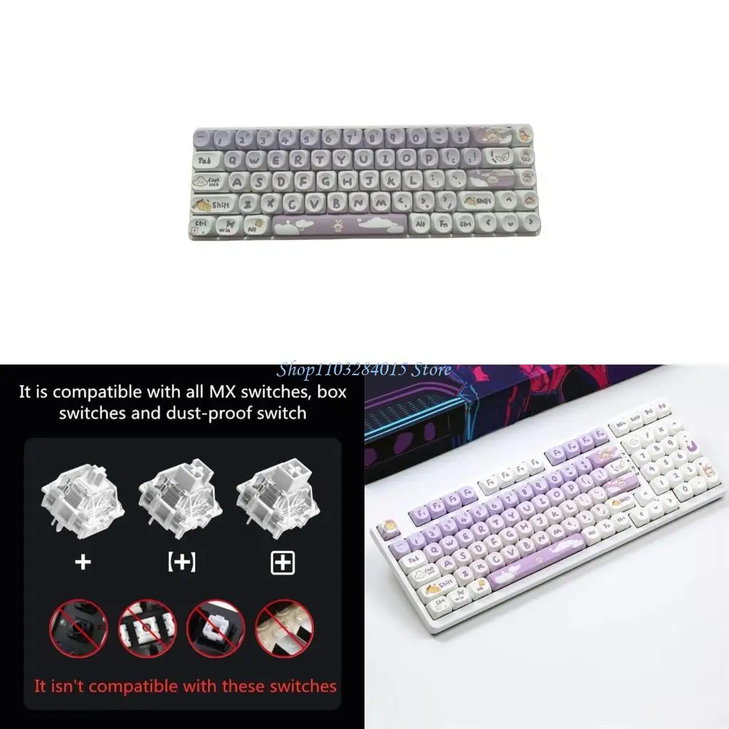 

R6ff Pbt Keycaps Cartoon Theme Theme Theme Moa Height Keycap Set Complete 116Key