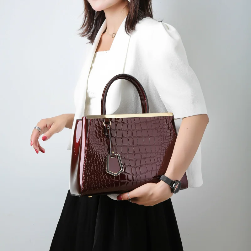 Women Genuine Leather Handbag Fashionable Crocodile Pattern Real Shoulder Bag Classical Tote Crossbody 2024 C1462