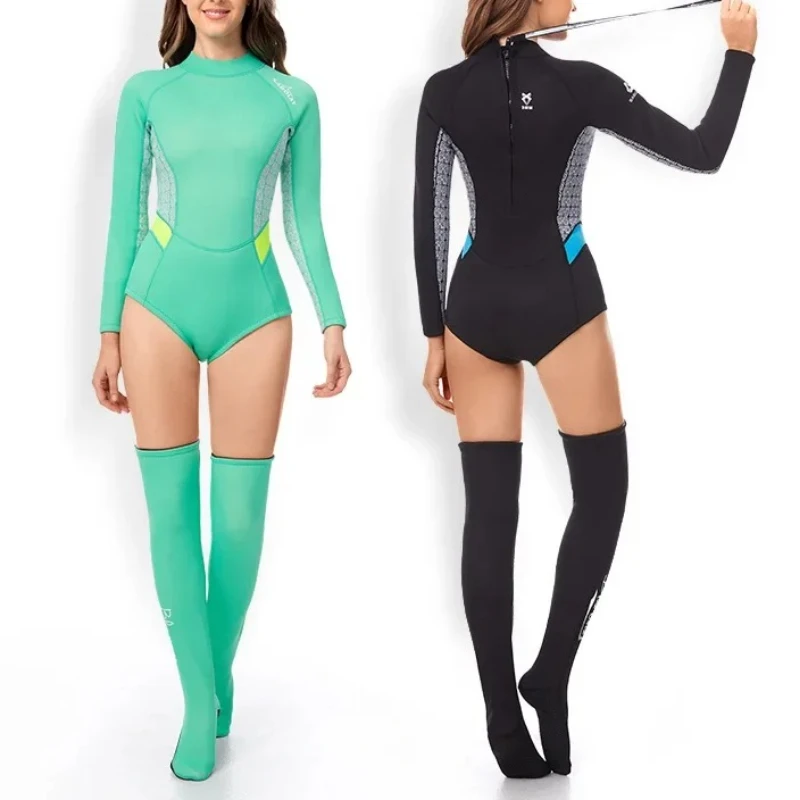 الصيف النساء 2 مللي متر SCR النيوبرين بيكيني بذلة تخزين طويلة الأكمام الجلد بدلة غطس الشمس واقية تصفح الغوص ملابس الحرارية