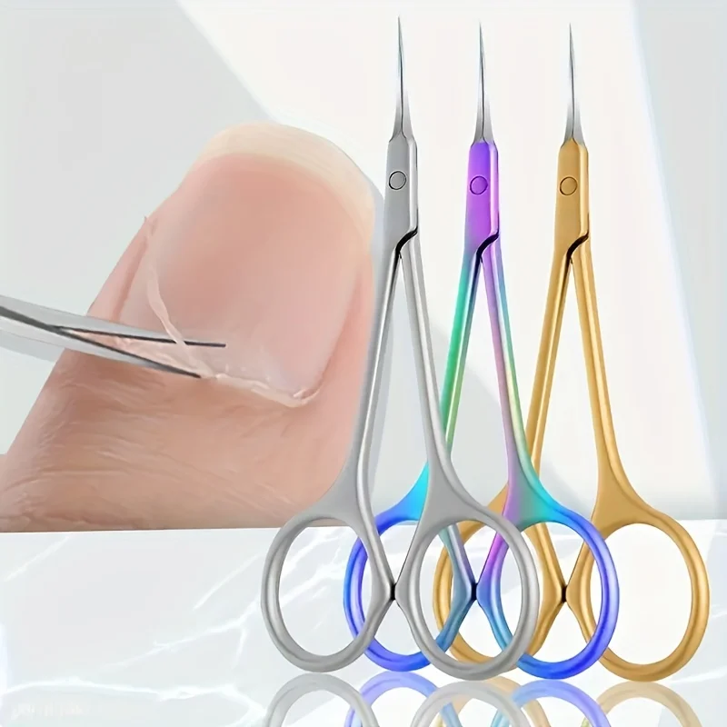 Nagelhautschere aus Edelstahl, präzise gebogen, rutschfester Griff, beidhändig, vielseitig einsetzbar für Nagel-, Augenbrauen- und Wimpernpflege