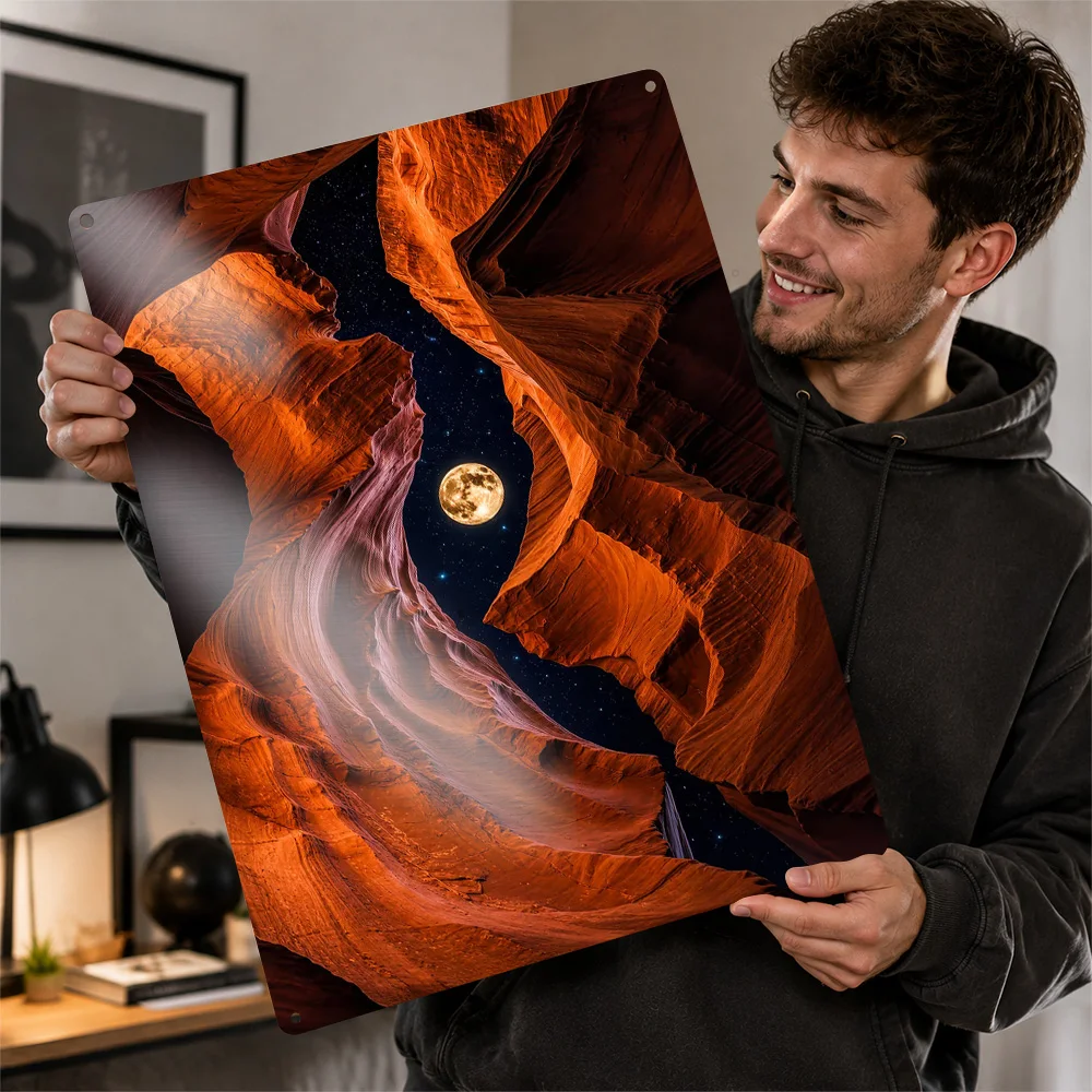 Full Moon Over Antelope Canyon Aluminum Poster Illustrated Wall Art For Living Room Personalized Metal Sign Housewarming Gift