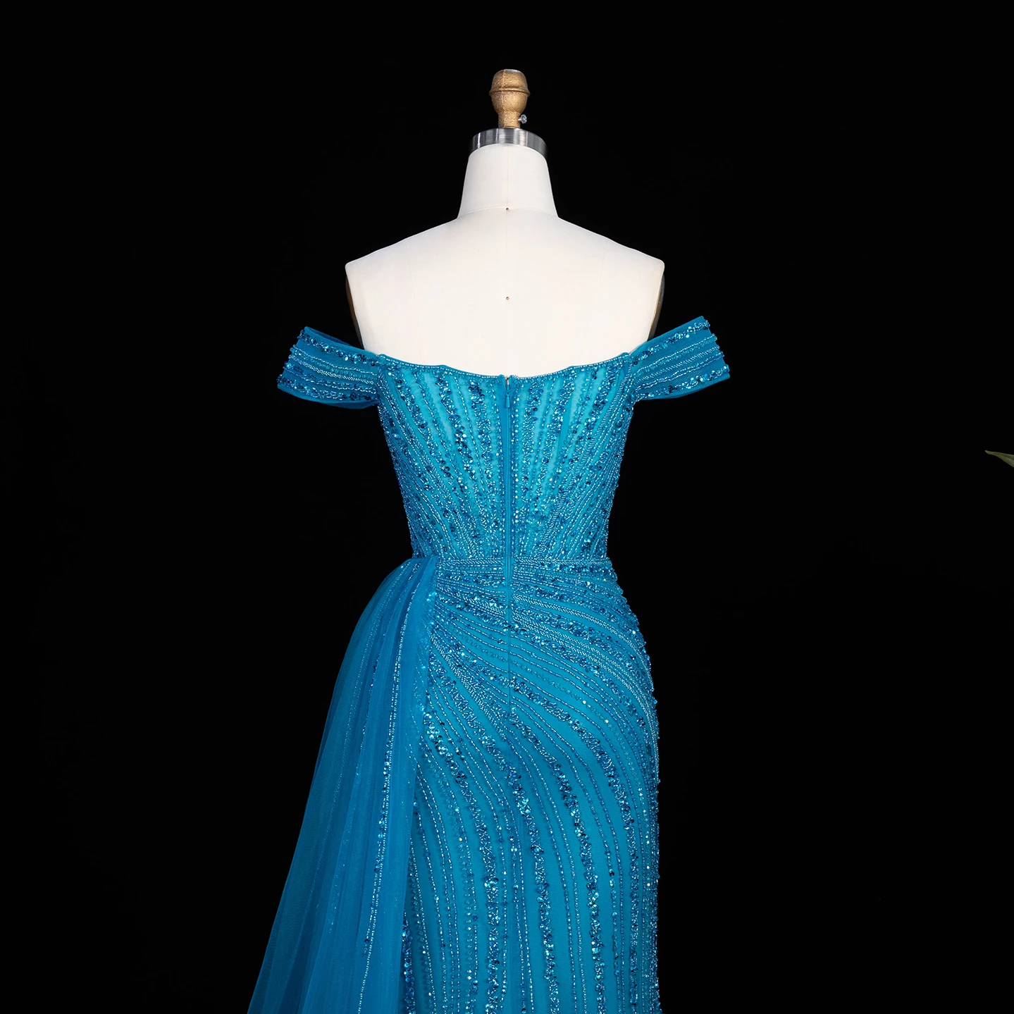 Sharon Said Luxuriöses Rosa Abendkleid, Schulterfrei, Herzausschnitt, Kristallperlen, Meerjungfrauen-Schnitt, Seitlicher Tüll, Formelle Partykleider SS005 Maßanfertigung – Detail 15