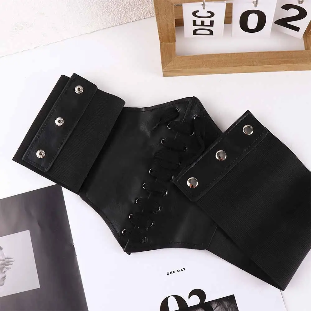 Punk Retro Embroidery PU Leather Slimming Rose Pattern Women Belt Waist Corset Waistband Female Dress Cummerbunds