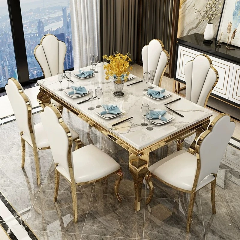 Italian Marble Dining Tables Modern Simple Light Luxury Rectangular Dining Table Set Of 6 Chairs Kitcjen Pliante Room Furniture