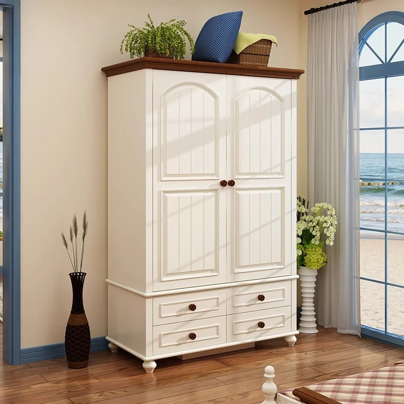 

Двухдверный шкаф из цельного дерева в американском стиле, шкаф для хранения большого пространства в средиземноморской спальне