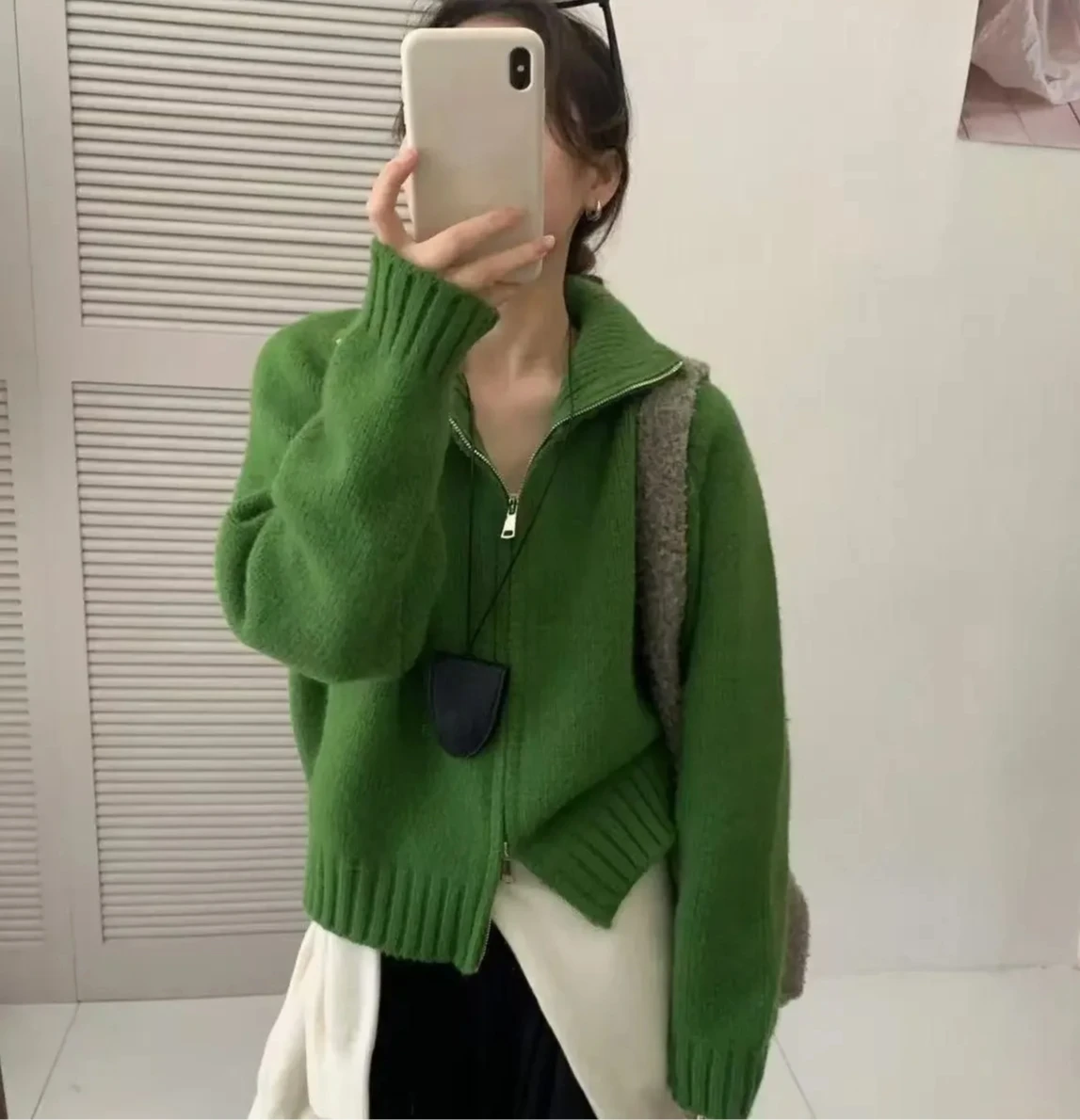 

Свободный вязаный открытый кардиган на двойной молнии в стиле ретро в гонконгском стиле, новинка осени и зимы