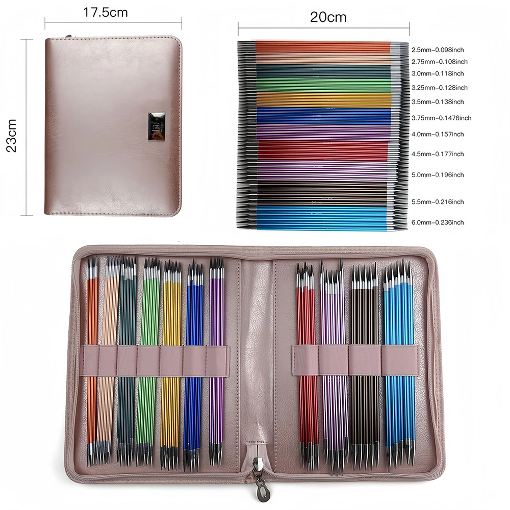 55 Pcs Knit Picks Double Pointed Aluminum Knitting Needles Set, 7.87