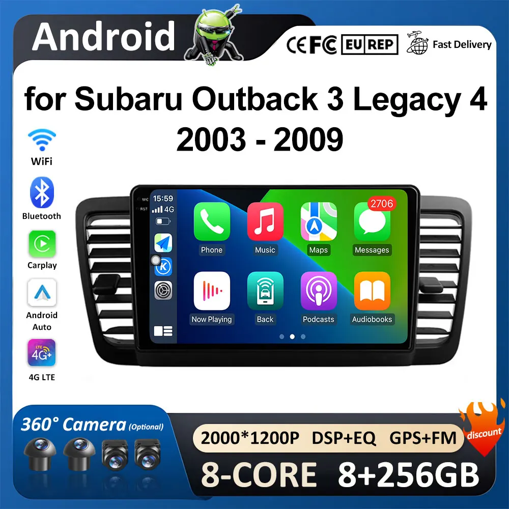 2.5D Touch Screen Car Radio for Subaru Outback 3 Legacy 4 2003 2004 2005 - 2009 BT VIdeo Player GPS Navigation Android Auto WIFI