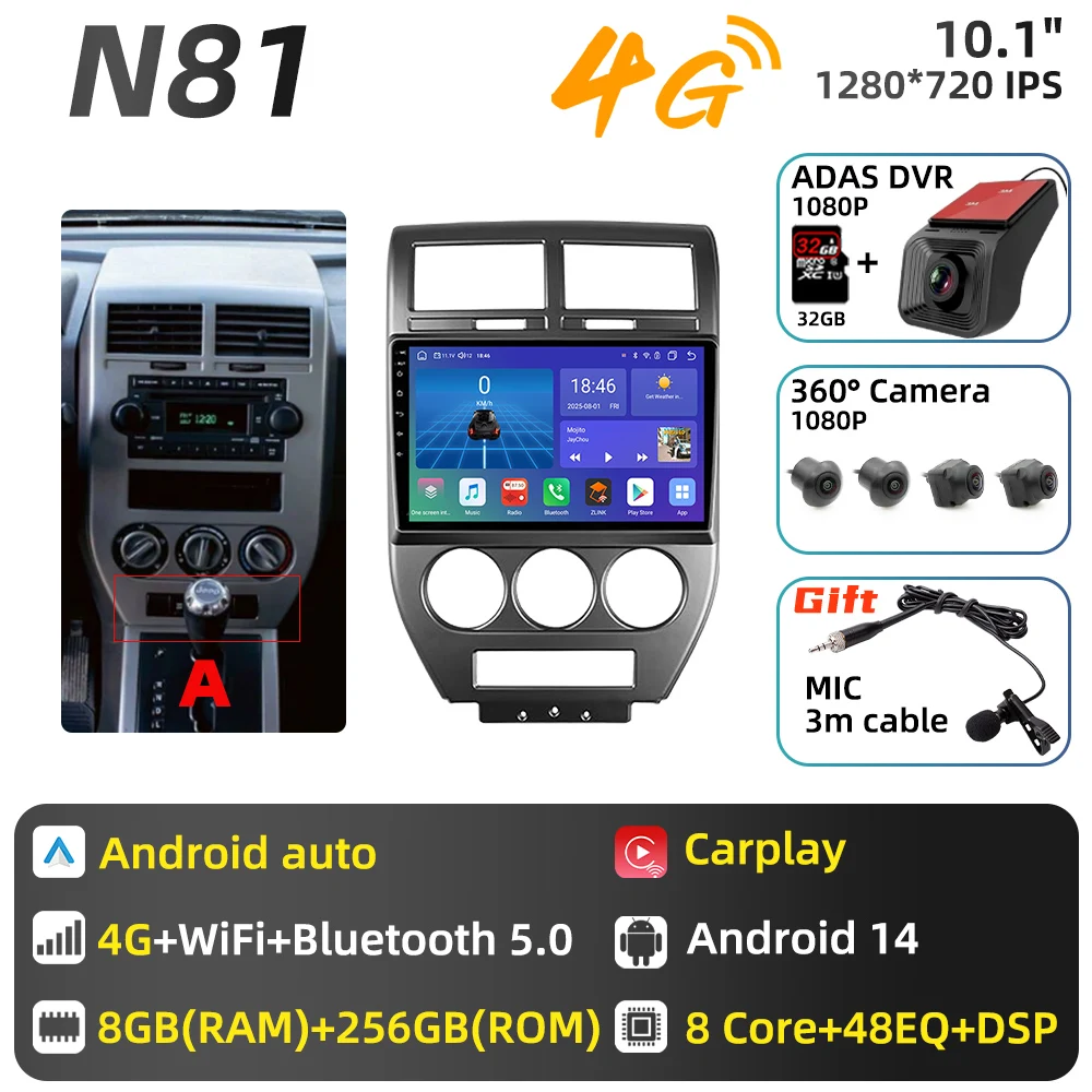 Auto Multimedia voor Dodge Caliber Jeep Compass 1 MK Patriot 2006 - 2010 Android autoradio Carplay GPS Navigatie 2 Din Stereo DSP