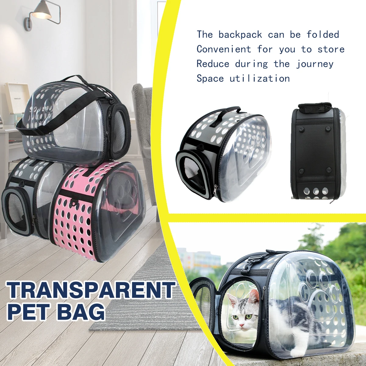 Pet Shoulder Bag Cat Carrier Outdoor Travel Breathable Handbag Puppy & Kitten Capsule Transparent Portable Shoulder Strap Bag