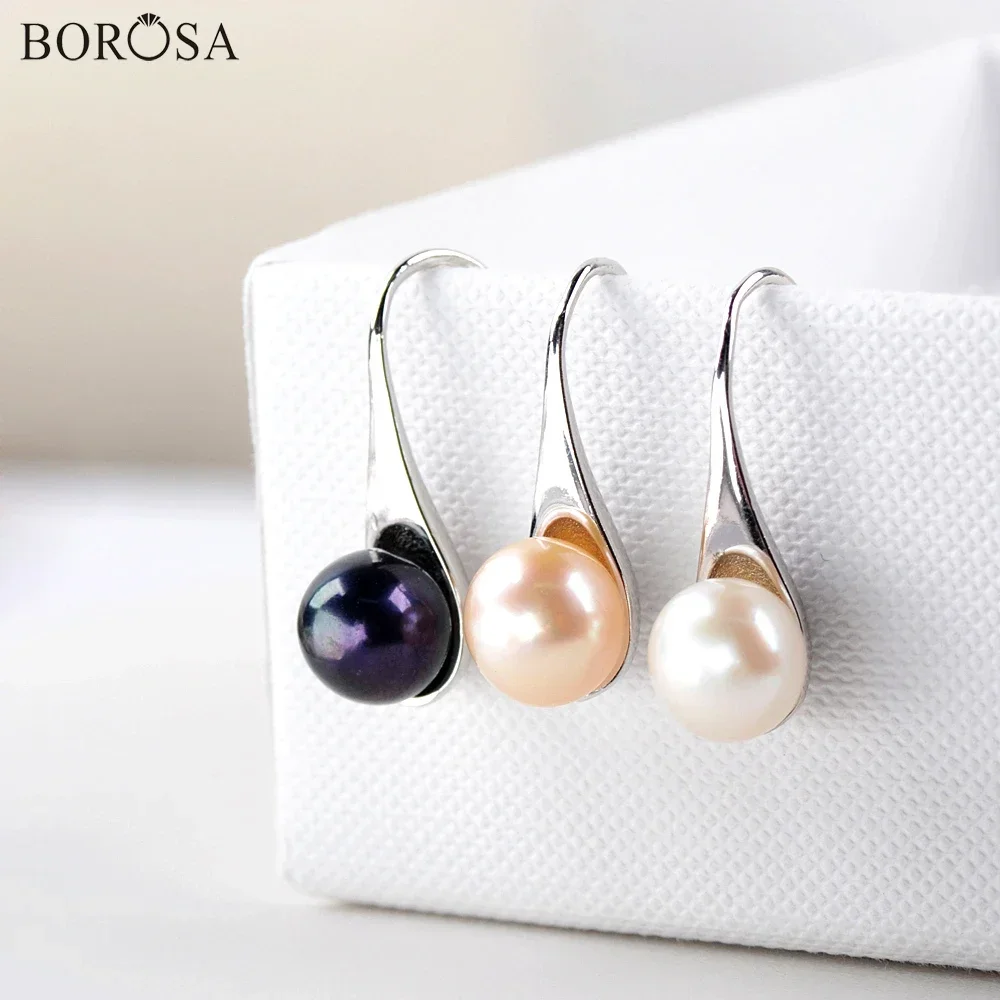 

BOROSA 3Pairs 925 Sterling Silver Round Natural Freshwater Pearl Drop Earrings for Women Jewelry Birthday Gifts