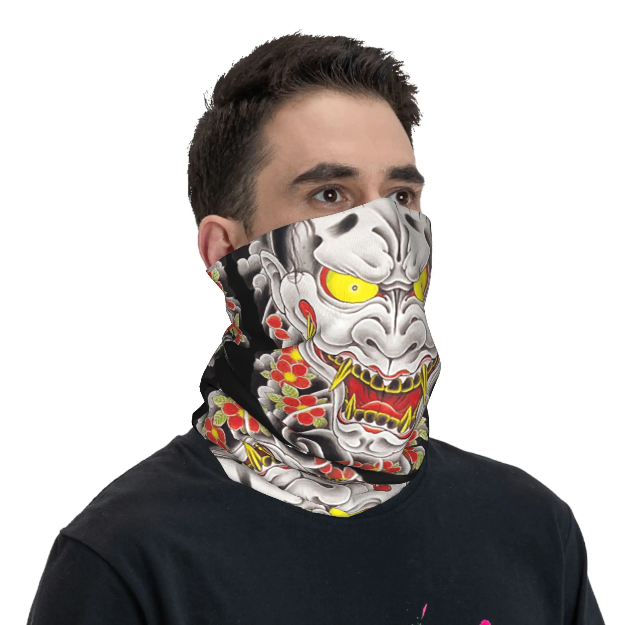 وشم جورو ماجيما هانيا (مع الزهور) قناع باندانا للرقبة مطبوع وشاح قناع وجه دافئ للرياضات الخارجية للجنسين والكبار في الشتاء