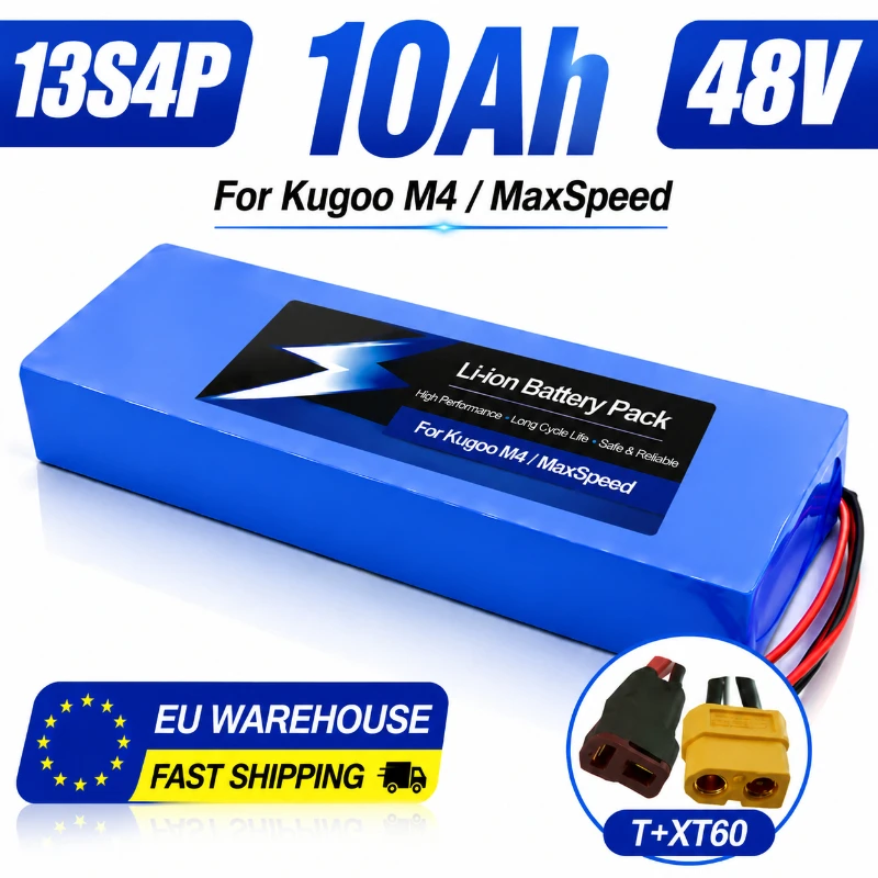 2000W 48V 10Ah Lithium-Ionen-Akkupack 13S4P 18650 Zellen Upgrade-Akku für Kugoo M4 M4Pro M5 M5Pro Elektroroller Langstreckenfahrten Hochleistungs-Akku EU-Lager Schnelle Lieferung