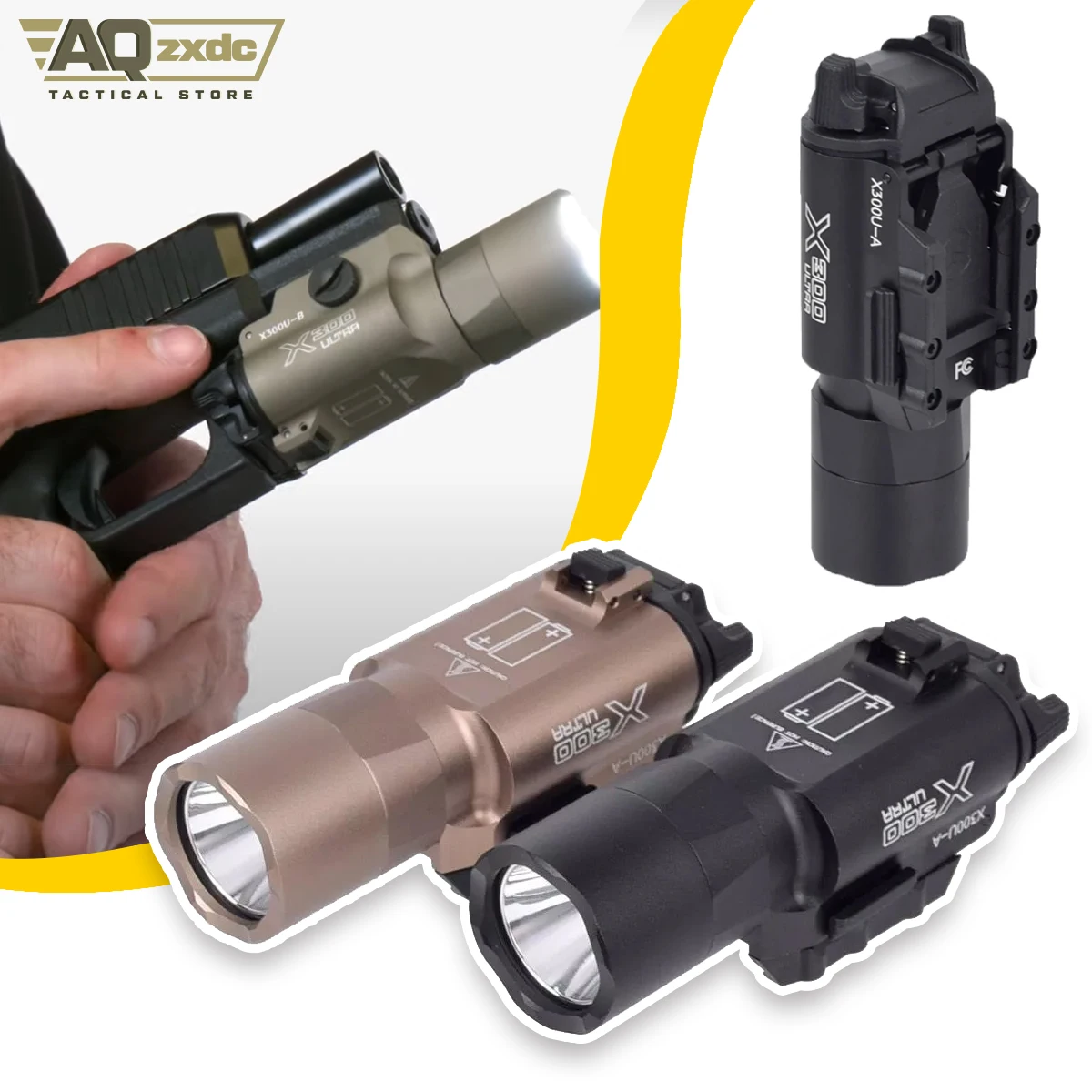 

AQzxdc Tactical SF X300 Ultra Pistol Gun Light X300U 500 Lumens High Output Weapon Flashlight Fit 20mm Picatinny Weaver Rail