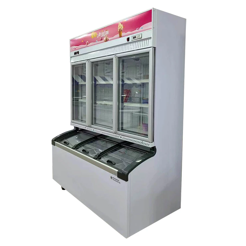Commercial Fridge Supermarket Freezer Vertical Glass Door Refrigeration Equipment Dual Temperature Upright Freezer-