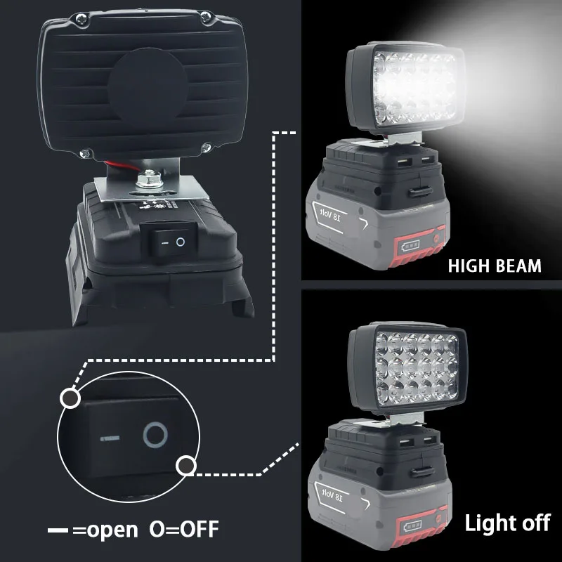 Imagem -04 - Luzes de Trabalho Led Lâmpada de Acampamento Lanterna Spotlight Usb Power Bank Lanterna de Mão para Bosch 18v Bateria de Lítio-íon Bat618 Bat609g
