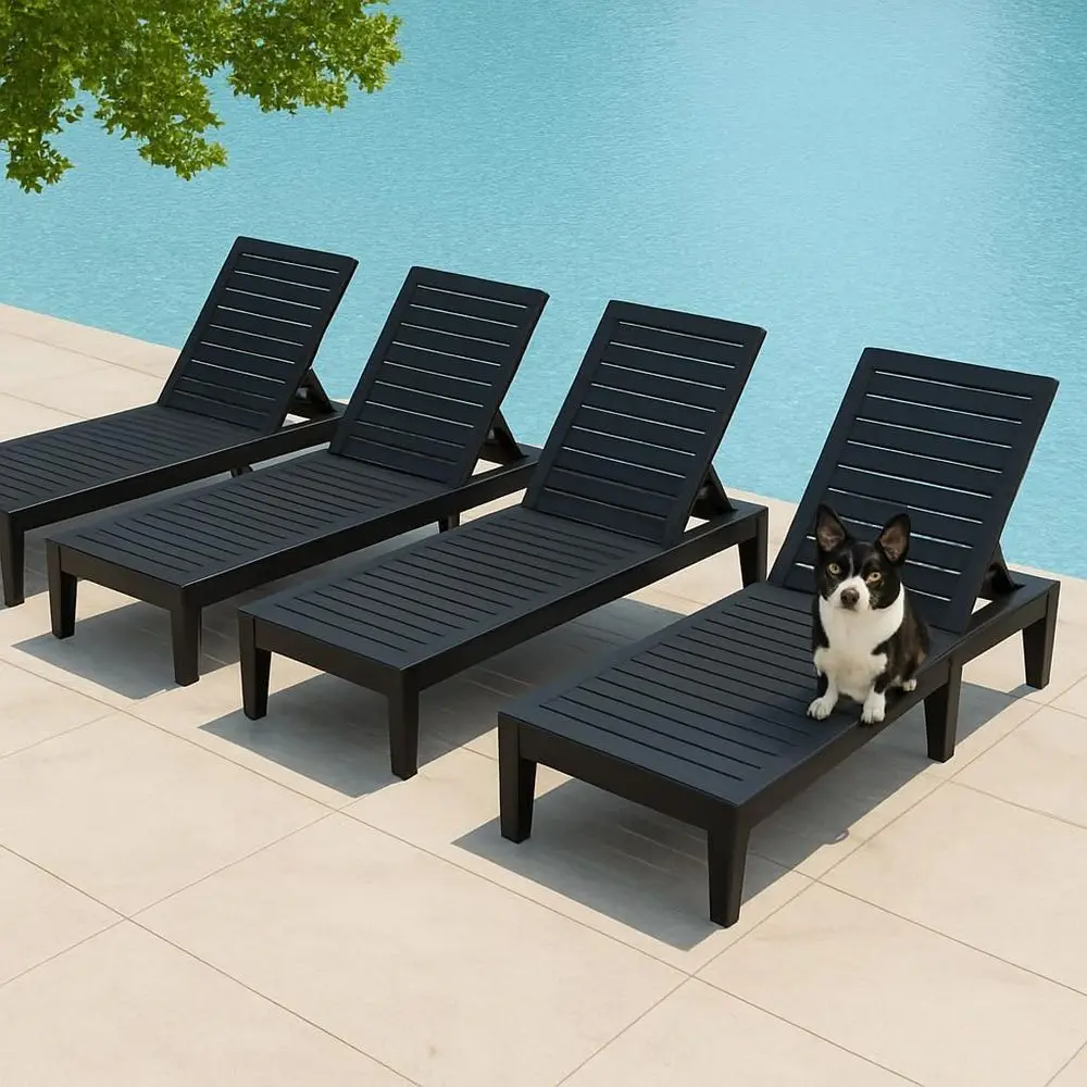 

Набор из 4 устойчивых к погодным условиям шезлонгов с 5-позиционной регулировкой, отделка под дерево, подходит для патио, бассейна, сада или балкона