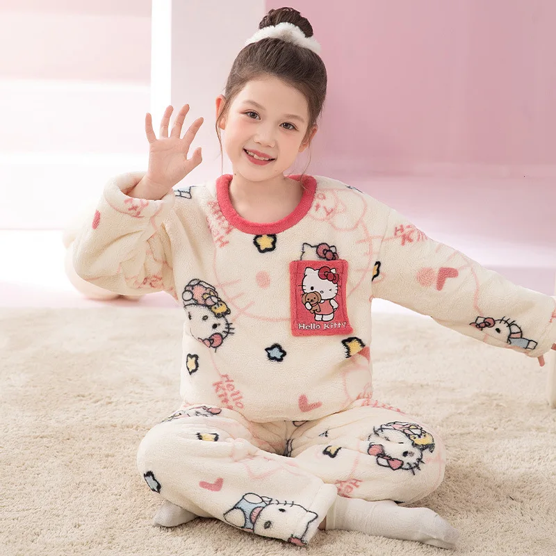 Winter Sanrio Children's Pajamas Hello Kitty Children's Loungewear Winter Sanrio Two-piece Set Hello Kitty Children's Pajamas