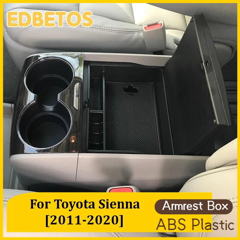 Center Console Organizer Tray For Toyota Sienna Accessories 2011-2020 Secondary Armrest Storage Glove Box ABS Black Materials