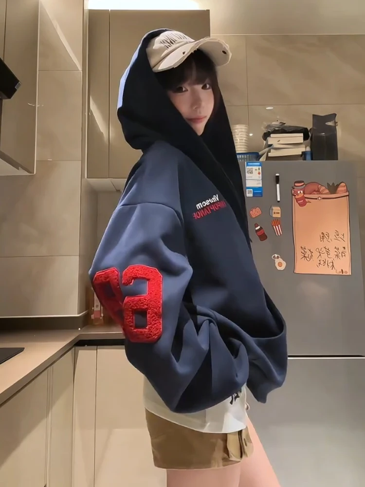 Schwere bestickte Kapuzen-Opencardigan-Sweatshirt Damen Frühling Herbst Sport Reißverschluss Jaet Street Sle Retro American Trendy