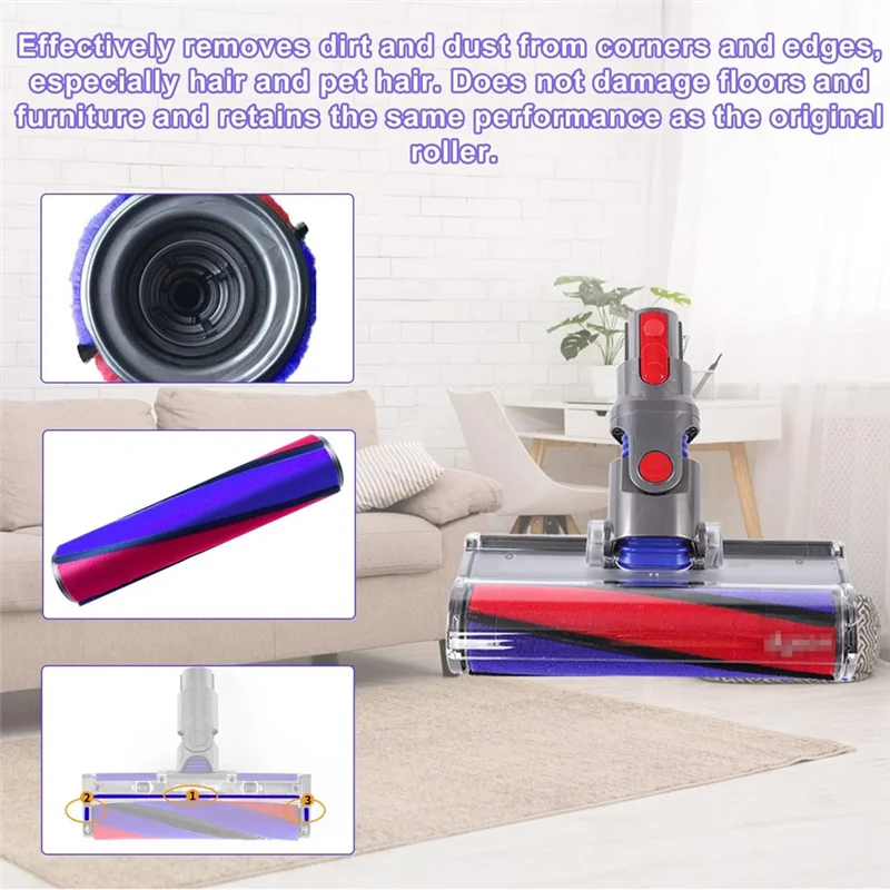 A94E-เปลี่ยนแปรงสําหรับ Dyson V6 V7 V8 V10 V11 นุ่มลูกกลิ้ง 9 Felt Strips อะไหล่เครื่องดูดฝุ่น