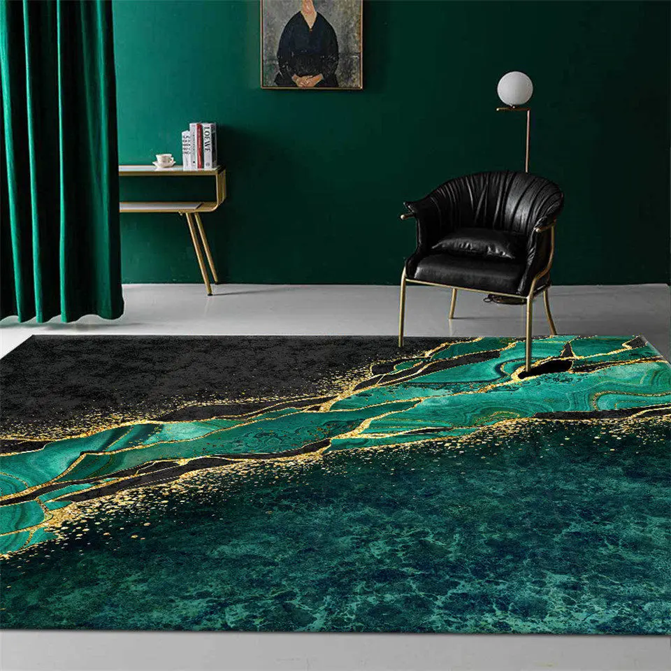 Luxury Green Marble Pattern Carpet Modern Living Room Large Sofa Rug Flannel Soft Carpet Room Anti-slip Mat Girl Room Decoration