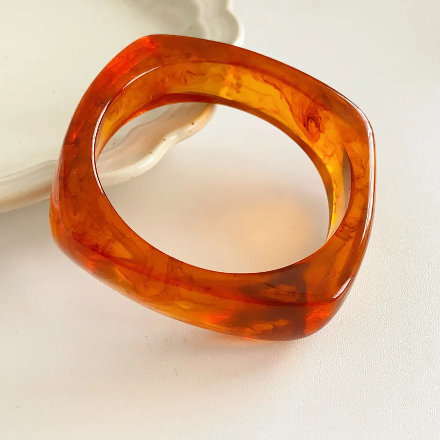 Coffee Big Irregular Square Wide Acrylic Bangles for Women Statement Resin Chunky Bracelets Couple Vintage Punk Jewelry Gifts F image 2