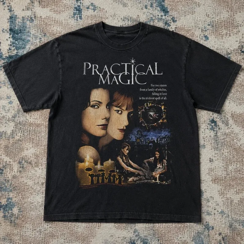 Magical Romance Retro Pattern T-shirt, Witch Movie Fan Gift for Men's T-shirt, Summer New Unisex High Street T-shirt