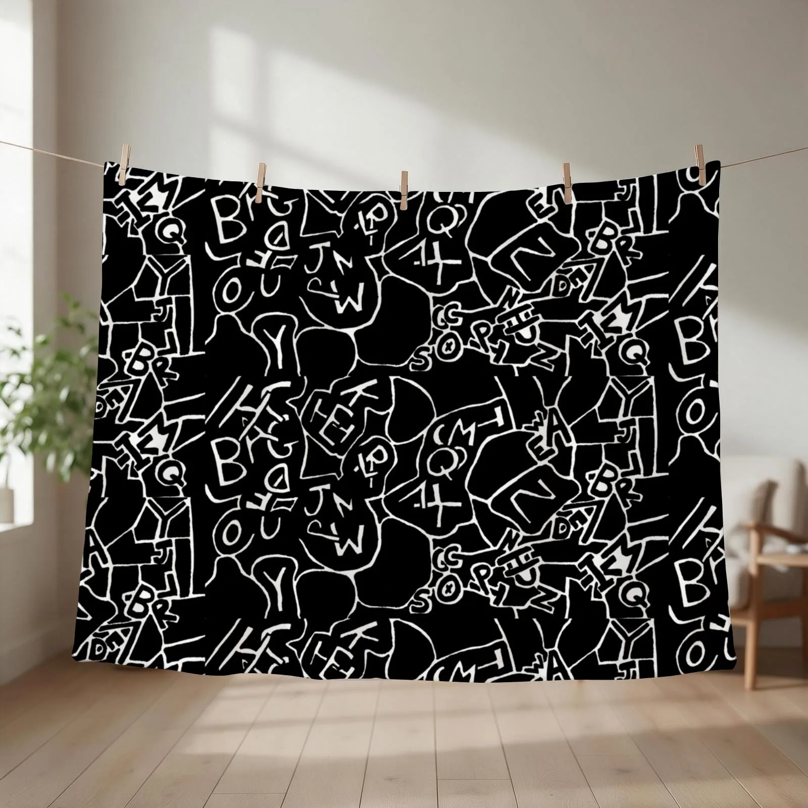 Alphabet (black) Throw Blanket couch cozy soft plush fuzzy picnic outdoor blanket