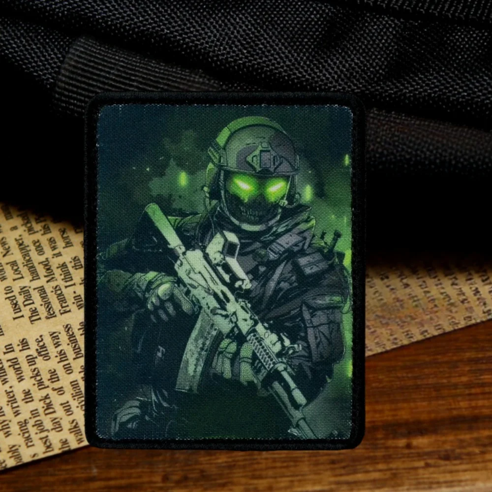 “Spawn, Soldier Corps” Morale Badge Printed Patch Tactical Skeleton Military Armband Hook and Loop Backpack Accessories Sticker