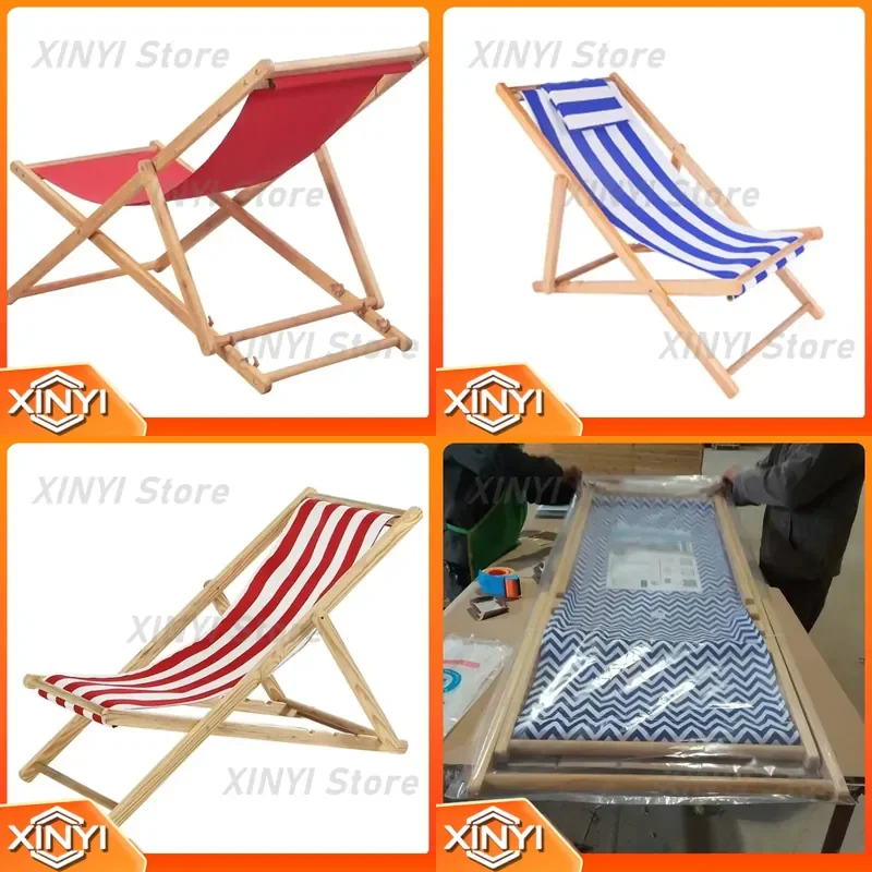 Portable Folding Wooden Chaise Lounge for Adult Adjustable Lightweight Oxford Fabric Indoor Outdoor Camping Beach Lounger